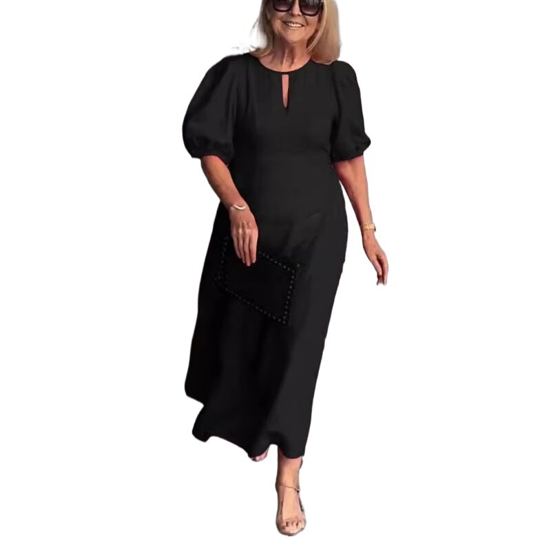 Cotton Dress Factory - Round Neck Loose for Mama Black Casual Plus Size