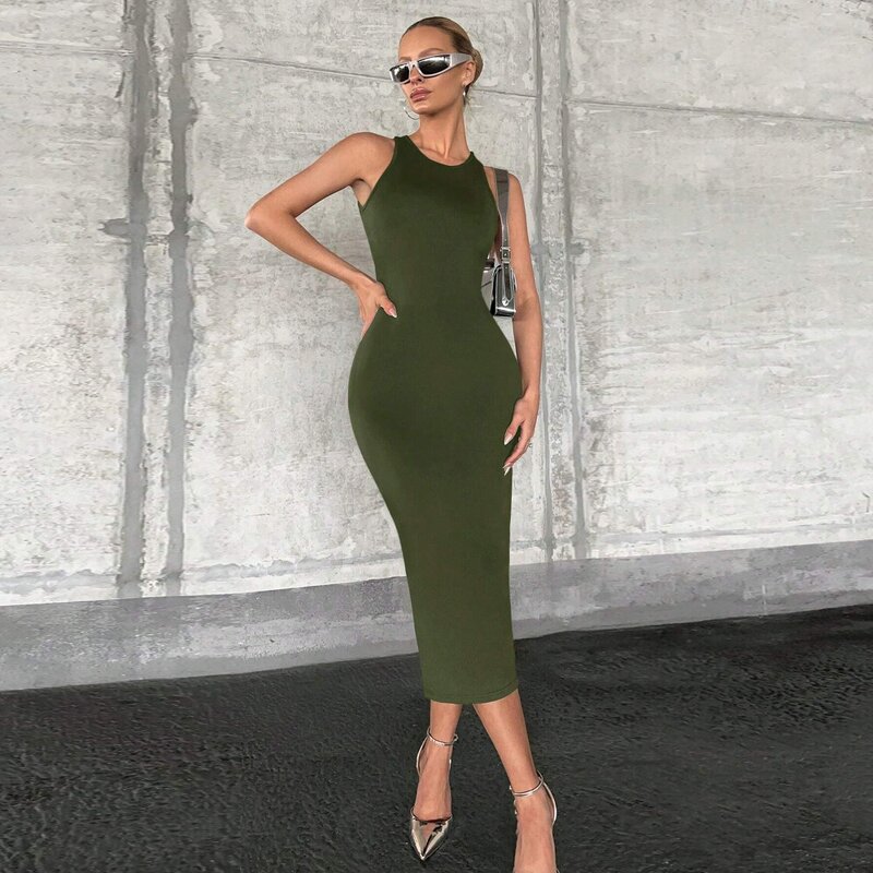 Sleeveless Dress Factory - Round Collar Hollow Sexy Elegant Pullover Evening