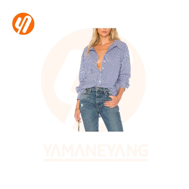 Women's Shirt Factory - Striped Casual Long Sleeve Button-Down Plus