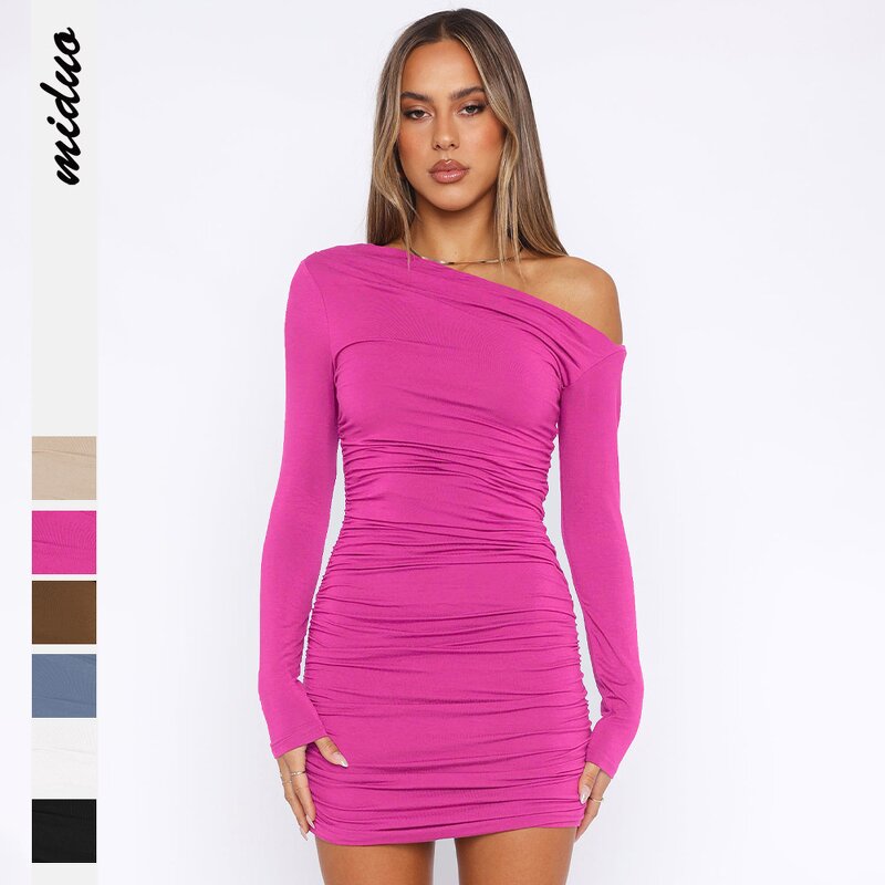 Long Sleeve Dress Supplier - Skew Collar Lady Elegant Birthday Party