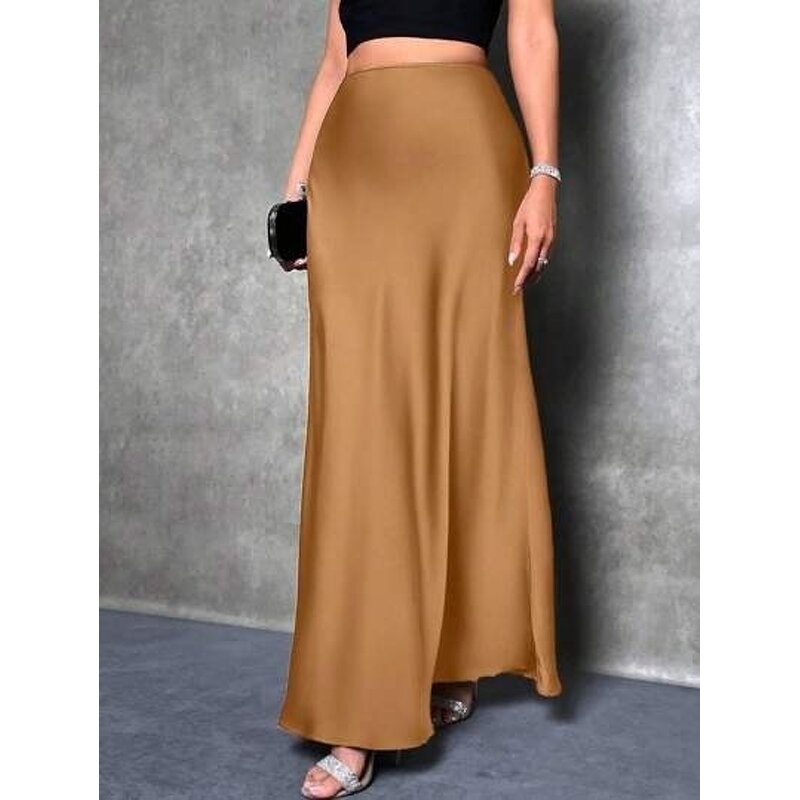 Satin Skirt Factory - Fashion Breathable Spring Casual Solid Black High Waist