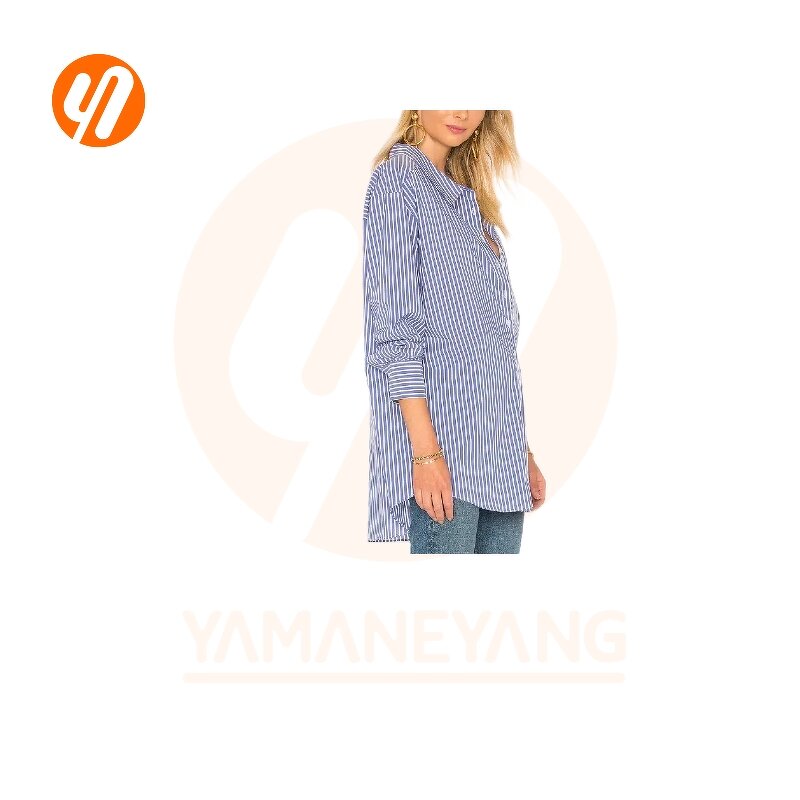 Women's Shirt Factory - Striped Casual Long Sleeve Button-Down Plus