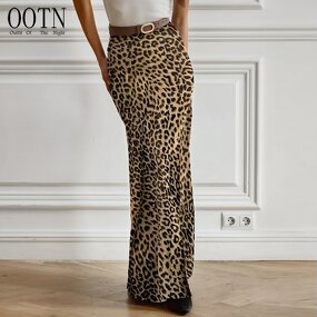 Long Skirt Supplier - OOTN Fashion Elegant Leopard Trailing Summer Zipper