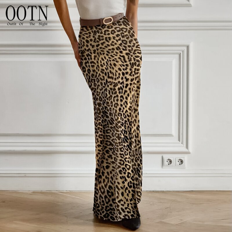 Long Skirt Supplier - OOTN Fashion Elegant Leopard Trailing Summer Zipper