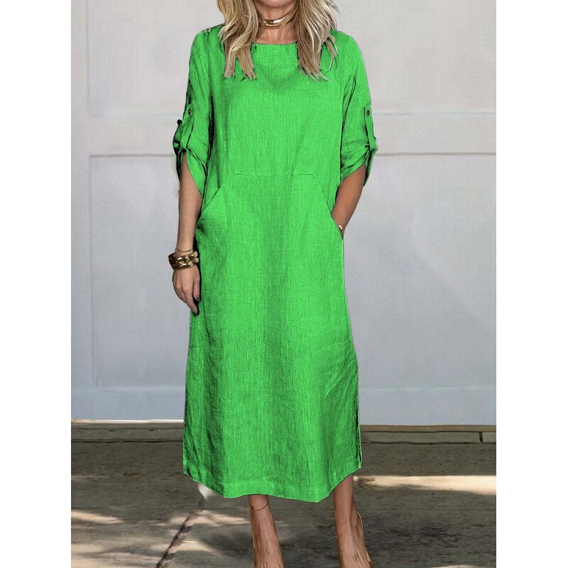 Linen Dress Factory - Mama Daily Loose Round Neck Plus Size Cotton Premium