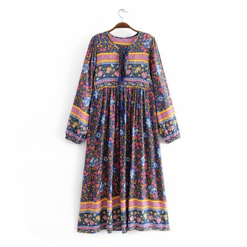 Long Dress Supplier - Floral Printing Bohemia V Neck High Waist Coreen