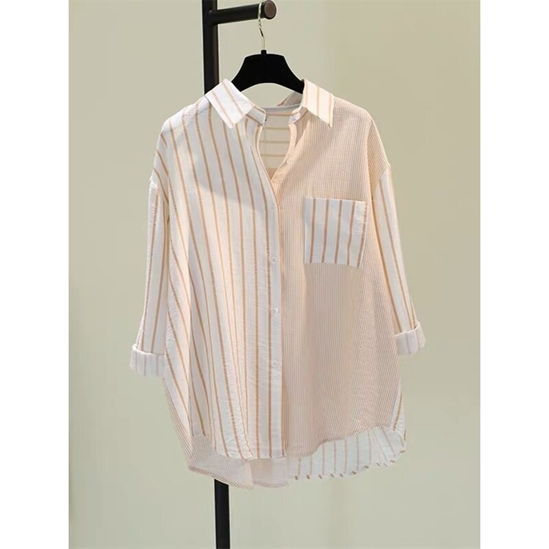 Women's Shirt Factory - Autumn New Color Blocked Vertical Stripe