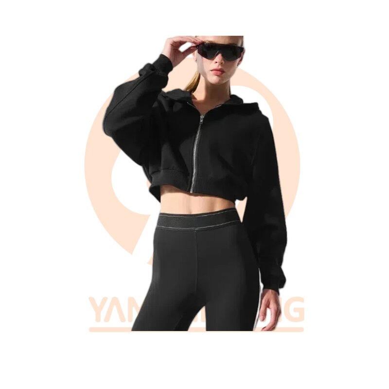 Crop Top Factory - Casual Street Wear Grey Cotton Terry Zip up Hoodie