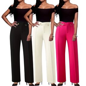 Women's Trousers Supplier - Elegant Pleater Office Lady Slim Straight