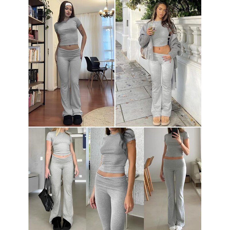 Loungewear Set Supplier - OEM Two Piece Set Wide Long Leggings Flared