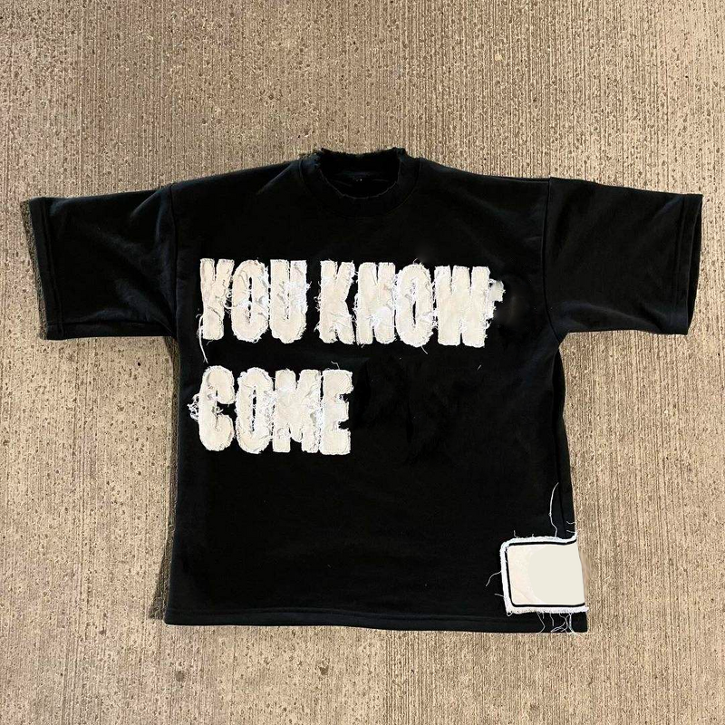 T Shirt Supplier - 100% Cotton Distressed Embroider Casual Streetwear