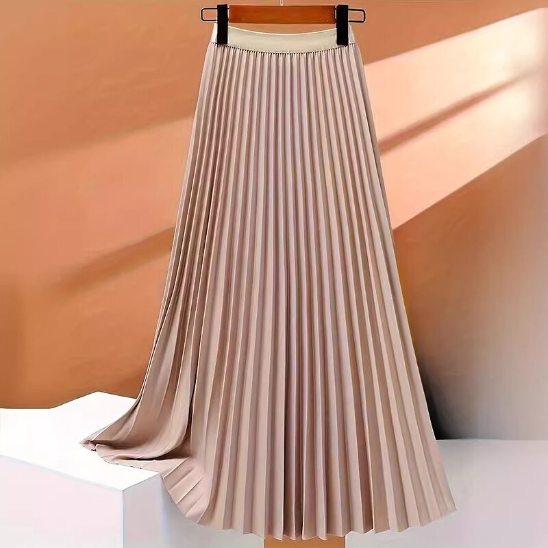 Pleated Skirt Factory - Summer Elegant High Waist Plain Casual Midi