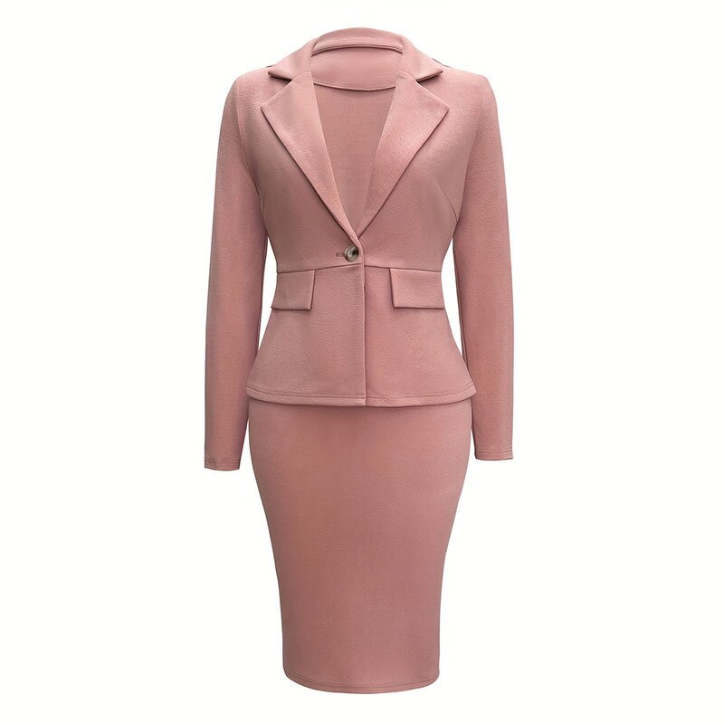 Women's Suit Set Supplier - 2 Pcs Lapel Single-breasted Blazer Skirt