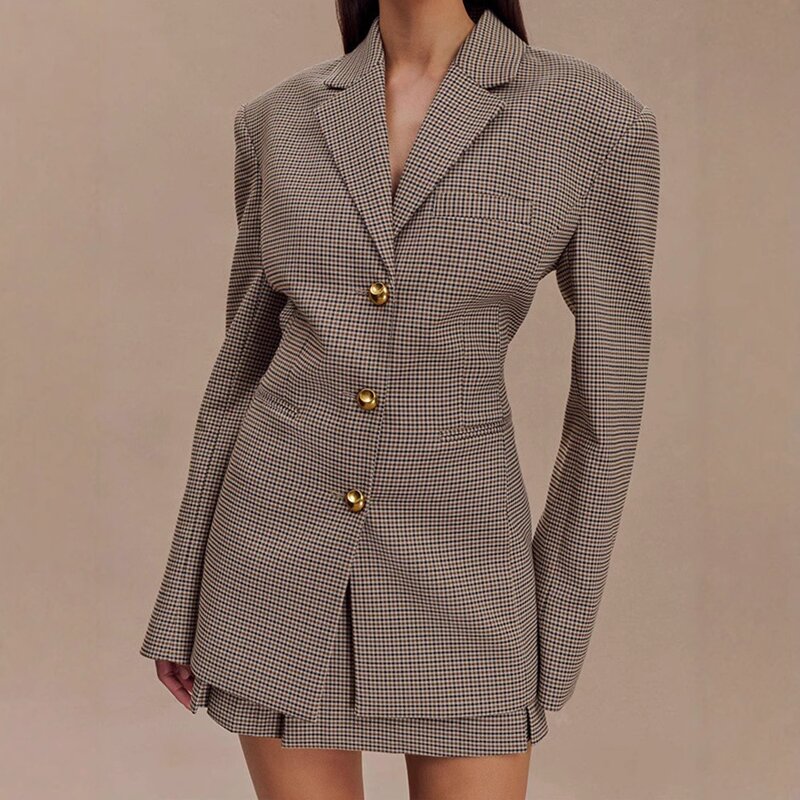 Women's Suit Supplier - 2025 Spring Slim Fit Elegant Plaid Long Sleeve