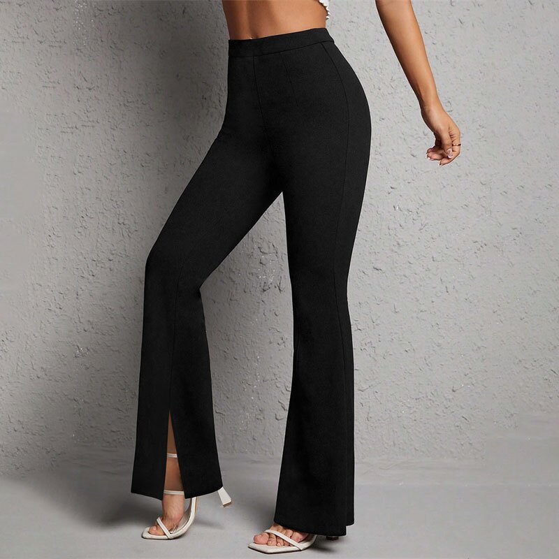 Slipper Trousers Factory - Summer Black Elegant Slim High Waist Split