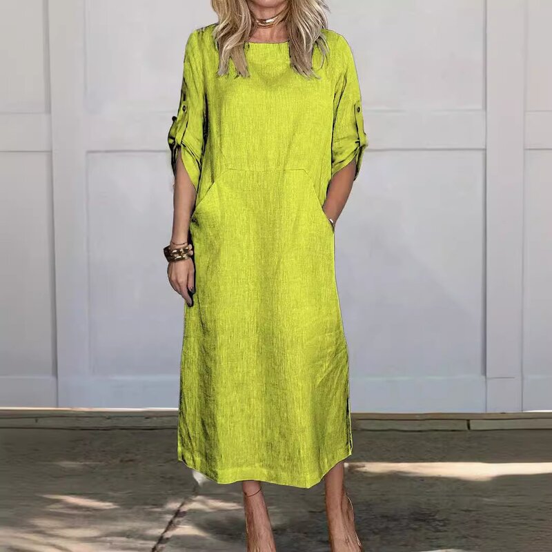 Linen Dress Factory - Mama Daily Loose Round Neck Plus Size Cotton Premium