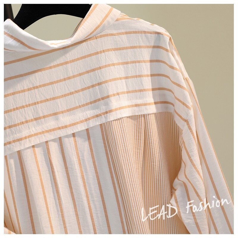 Women's Shirt Factory - Autumn New Color Blocked Vertical Stripe