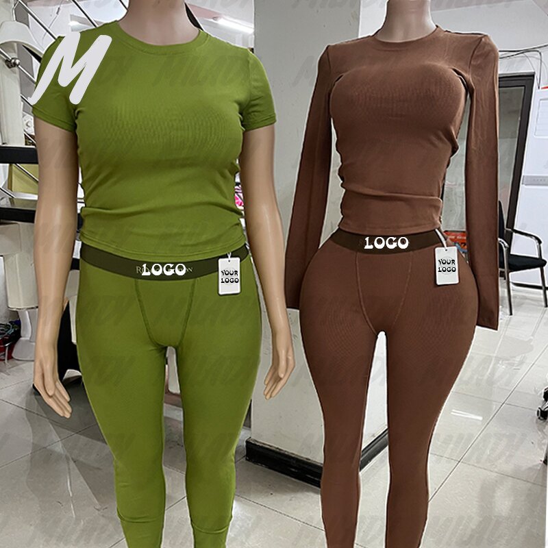 Loungewear Set Supplier - Ribbed Long Sleeve Legging Set Custom