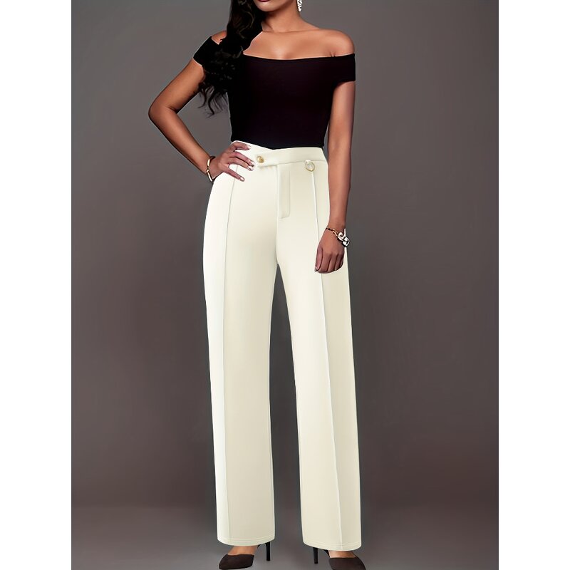 Women's Trousers Supplier - Elegant Pleater Office Lady Slim Straight
