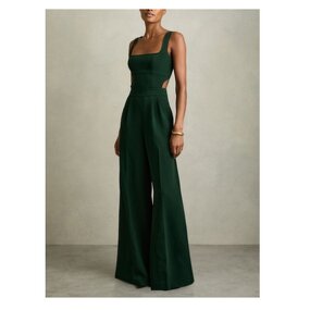 Overalls Factory - Boho Green Wide-Leg Cut-Out Jumpsuit Wholesale