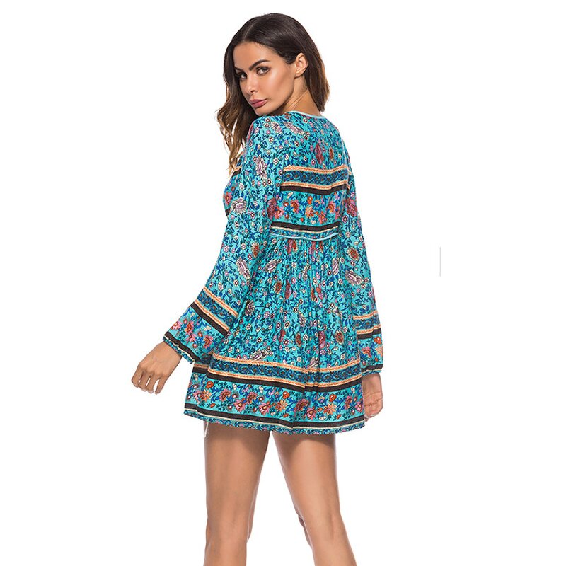 Printing Dress Supplier - V Neck Strap Tassel Church for Women Mini Asian