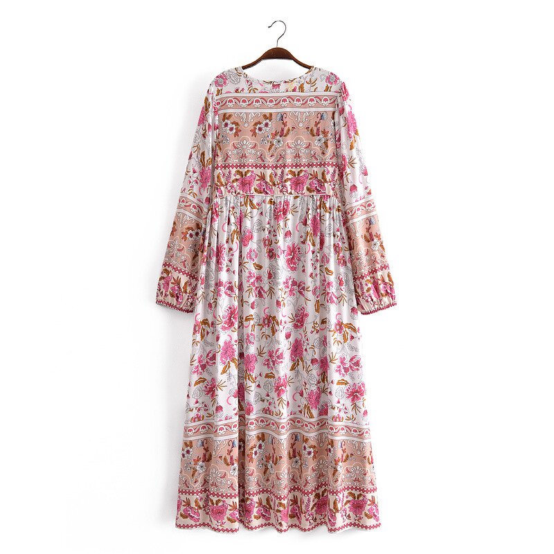 Floral Dress Factory - Printing Tassel Long Sleeve Women Frock Casual