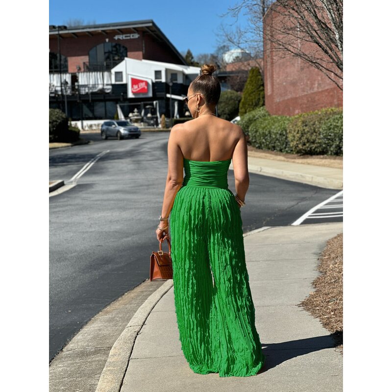 Jumpsuit Factory - Summer Ruffled Strapless Wide Leg One Piece
