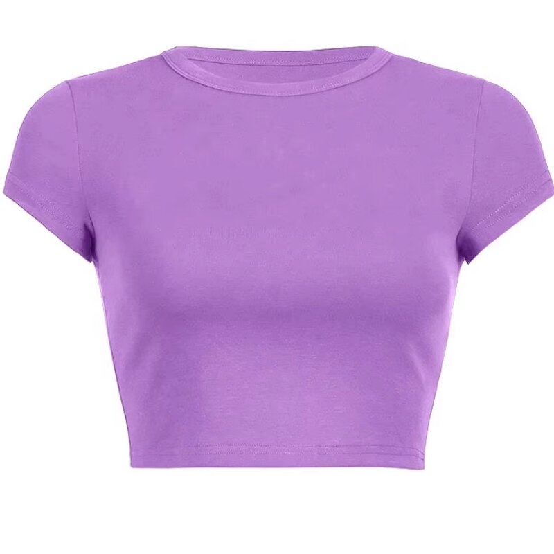 Crop Top Supplier - Custom 100% Cotton Plus Size Blank Puff Rhinestone