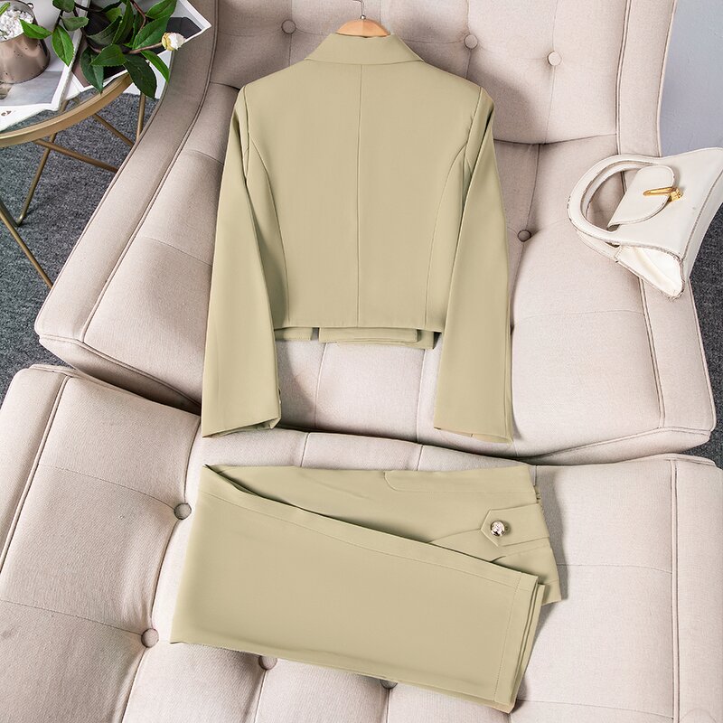 Women's Suit Set Supplier - Elegant Office Double-Breasted Pantsuit Button