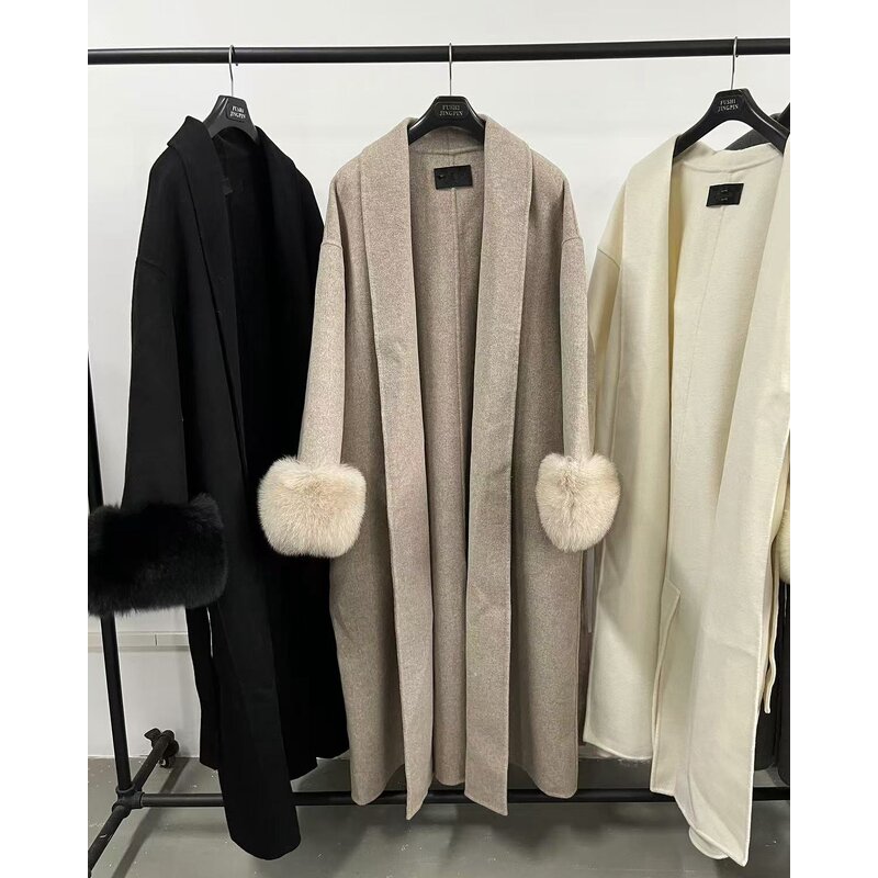 Women's Coat Factory - Casual Long Coat Soft Cashmere Woolen Plain