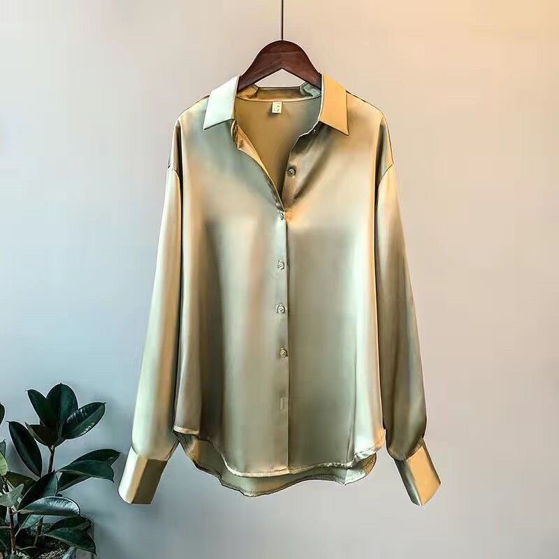 Satin Blouse Supplier - Button up V Neck Office Vintage Collar