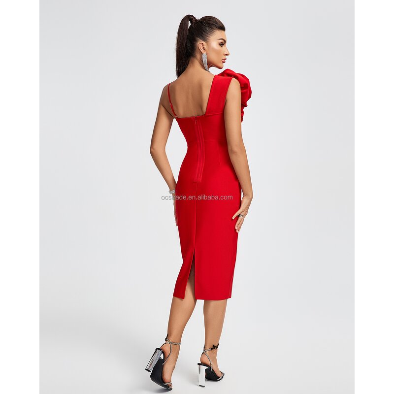 Cocktail Dress Supplier - Fashion Design Red 3D Flowers Sleeveless Bodycon