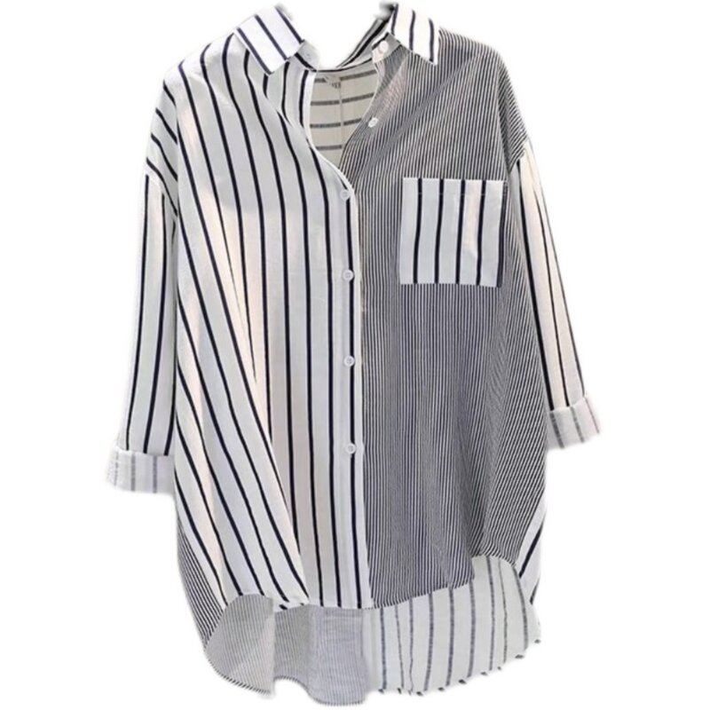 Women's Shirt Factory - Autumn New Color Blocked Vertical Stripe