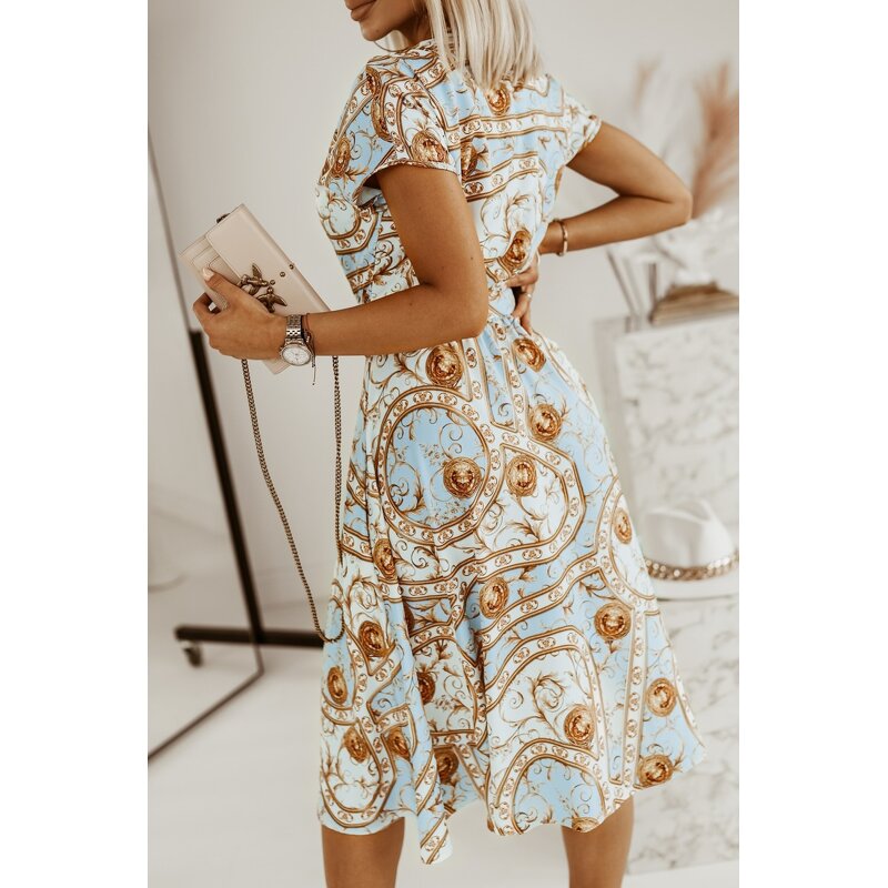 Print Dress Supplier - Fashion v Neck Casual Blue Cotton Summer Short