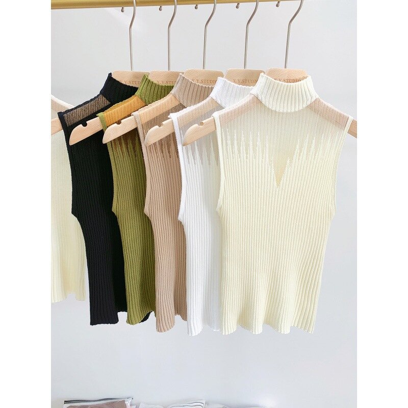 Knitted Vest Supplier - Women's Inner Base Shirt Half-High Neck Sleeveless