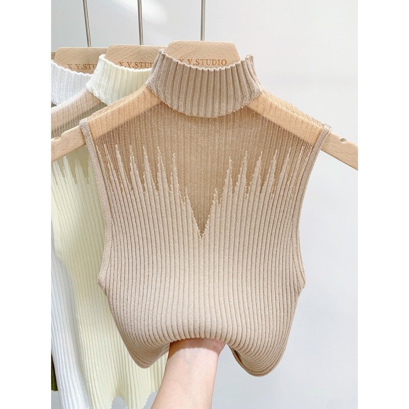 Knitted Vest Supplier - Women's Inner Base Shirt Half-High Neck Sleeveless