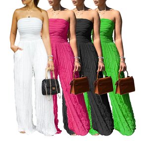 Jumpsuit Factory - Summer Ruffled Strapless Wide Leg One Piece