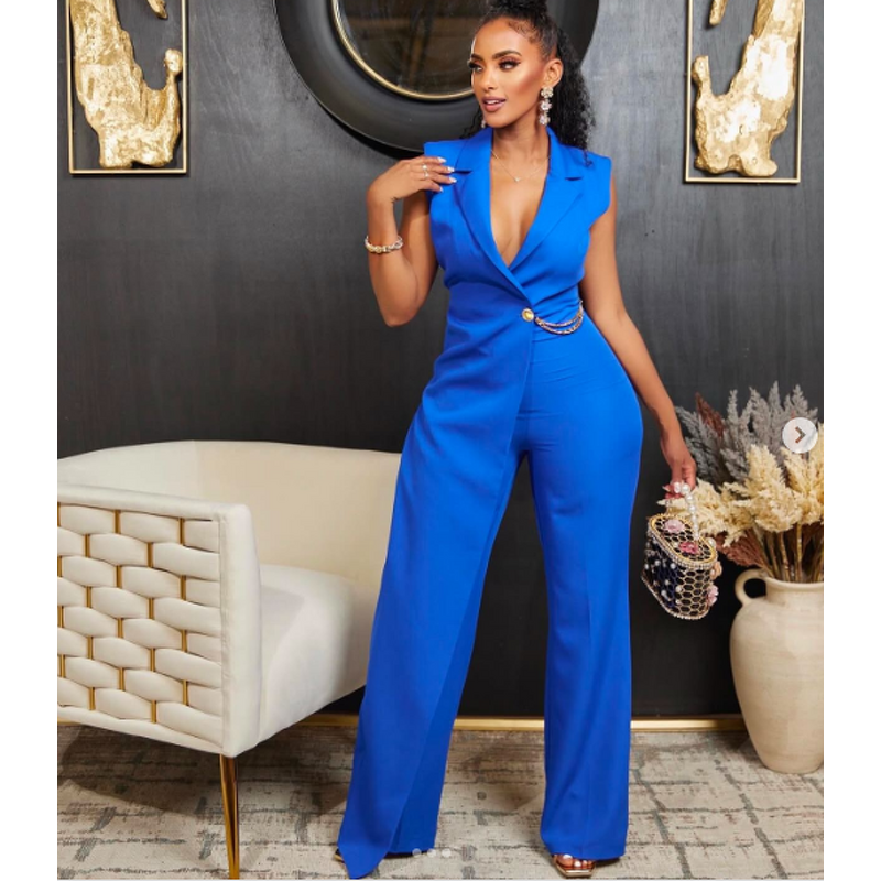 Jumpsuit Supplier - Waisted Chain Loose Overalls Elegant Women