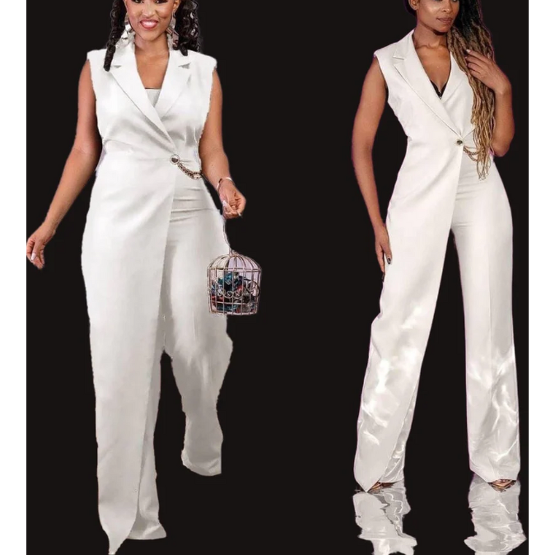 Jumpsuit Supplier - Waisted Chain Loose Overalls Elegant Women