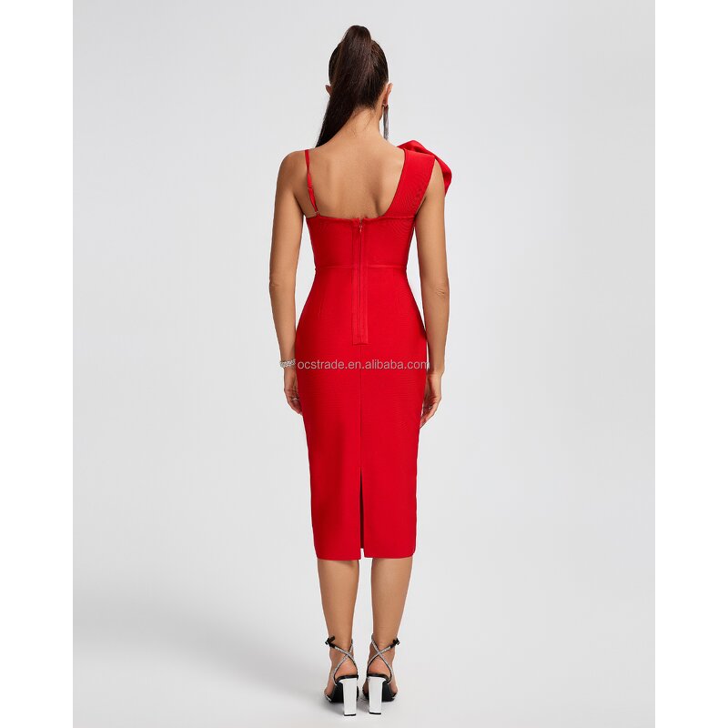 Cocktail Dress Supplier - Fashion Design Red 3D Flowers Sleeveless Bodycon