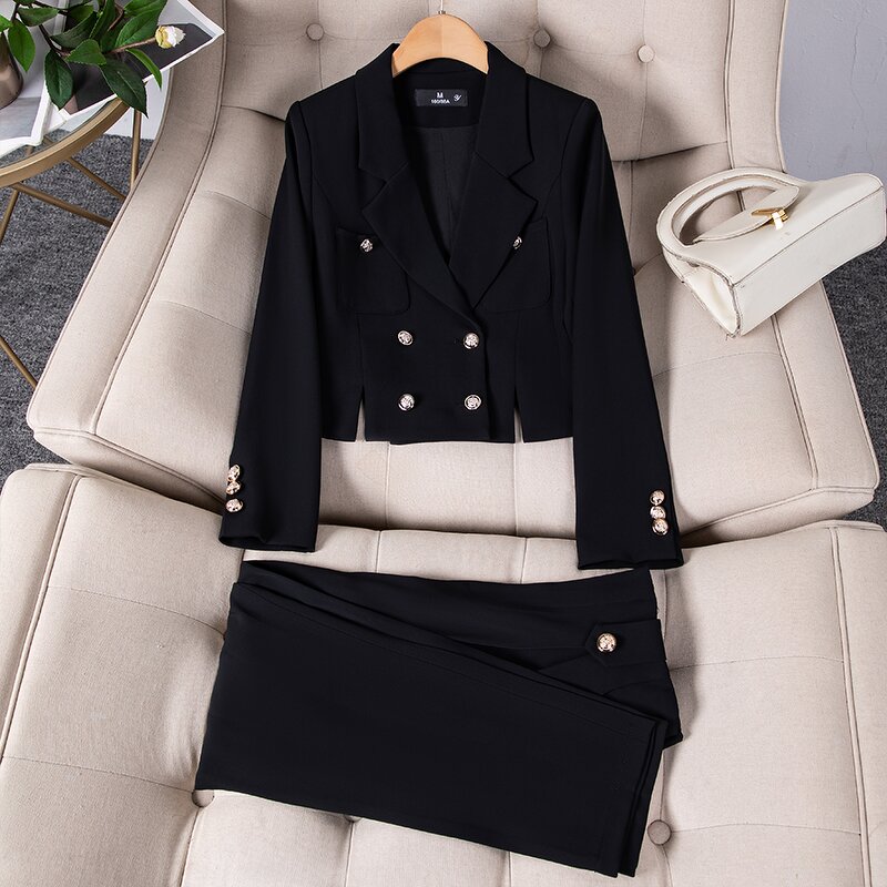 Women's Suit Set Supplier - Elegant Office Double-Breasted Pantsuit Button