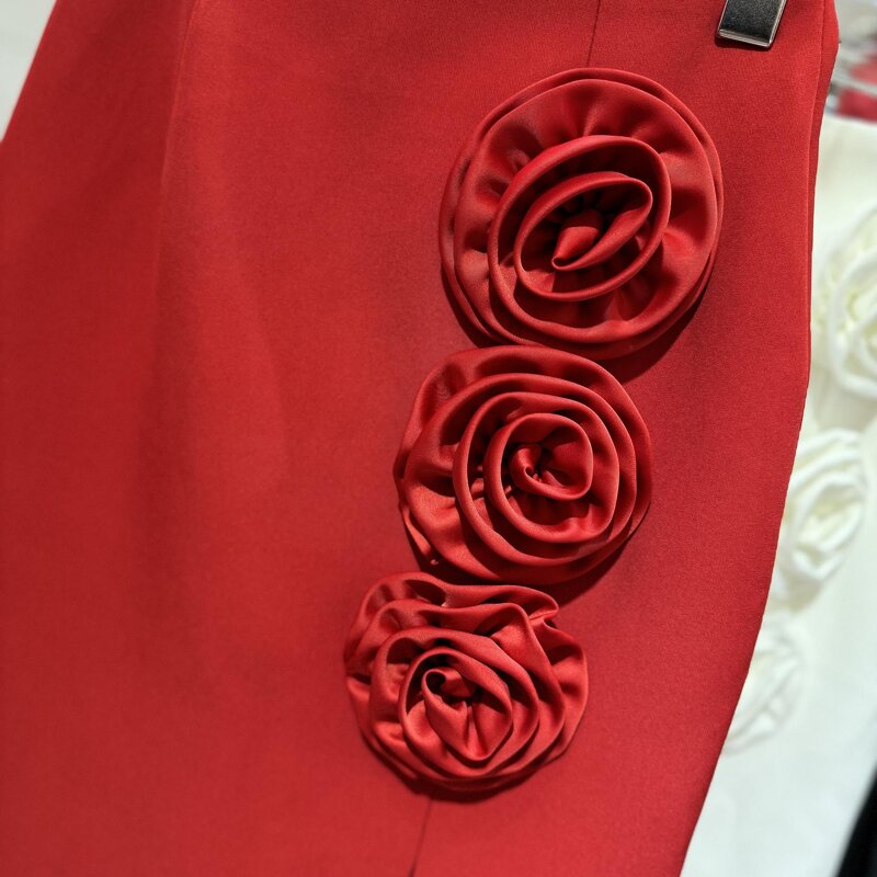 Bodycon Skirt Supplier - High Quality Ladies Winter 3D Flower Red Maxi