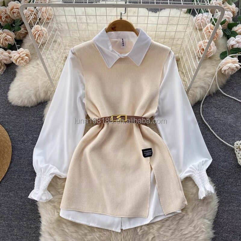 Shirt Set Factory - New Autumn Winter Women's Loose Long-sleeved Top Vest