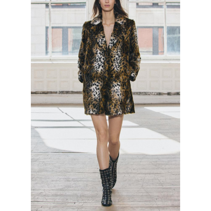 Fur Coat Factory - Women's Faux Long Brown V-neck Winter Warm Luxury