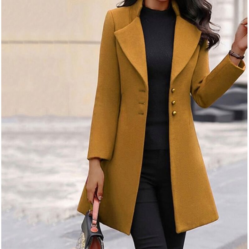 Women's Coat Supplier - Long Lapel Solid Color Button Cardigan