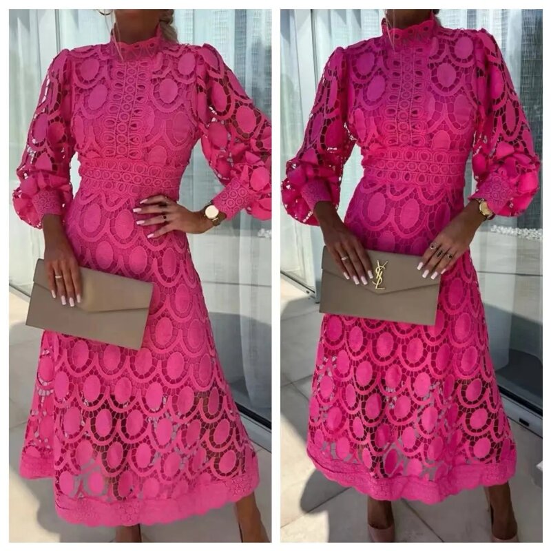 Party Dress Supplier - Puff Sleeve Long White Lace High Waist Spring