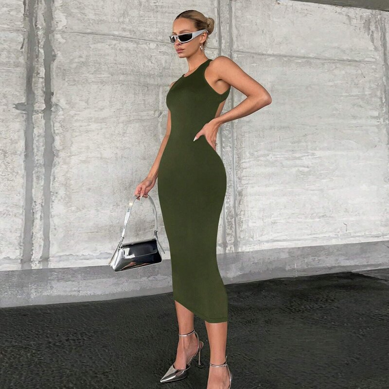 Sleeveless Dress Factory - Round Collar Hollow Sexy Elegant Pullover Evening