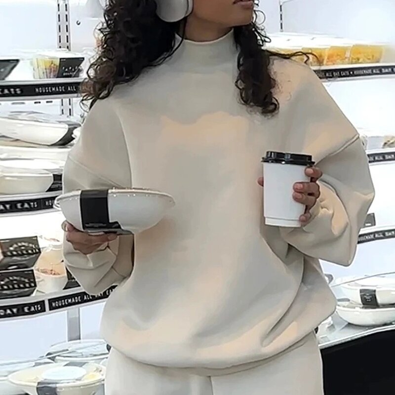 Hoodie Set Factory - Custom Crop Top Half Turtleneck Women Set Wholesale