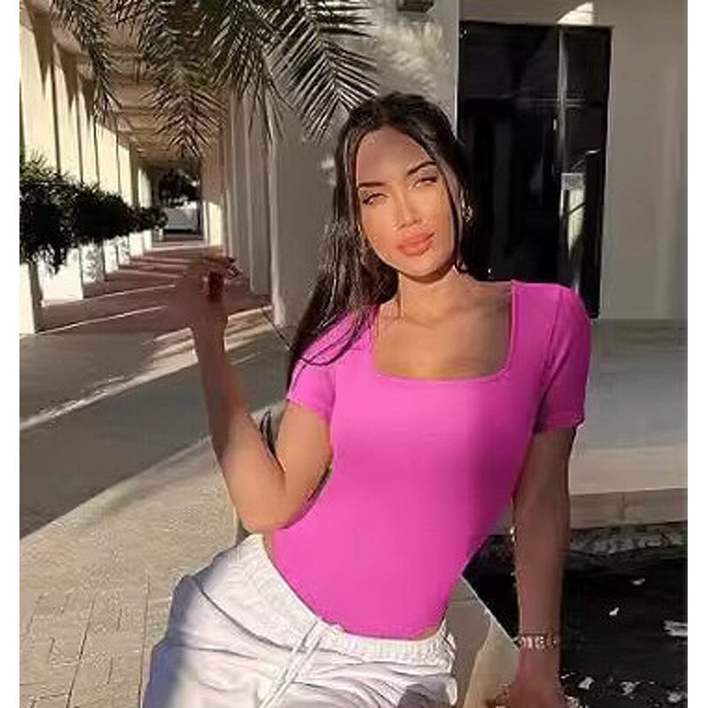 Women's Jumpsuit Factory - Summer Skintight Square Collar Short Sleeves