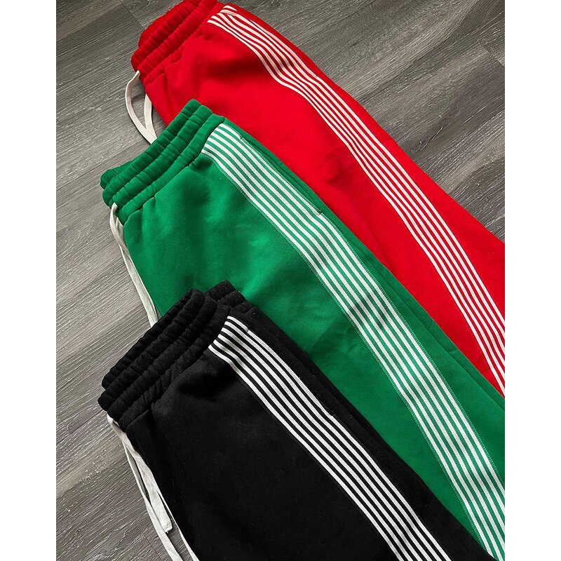 Sweatpants Supplier - Custom Striped Oversized Baggy Wide Leg Cotton